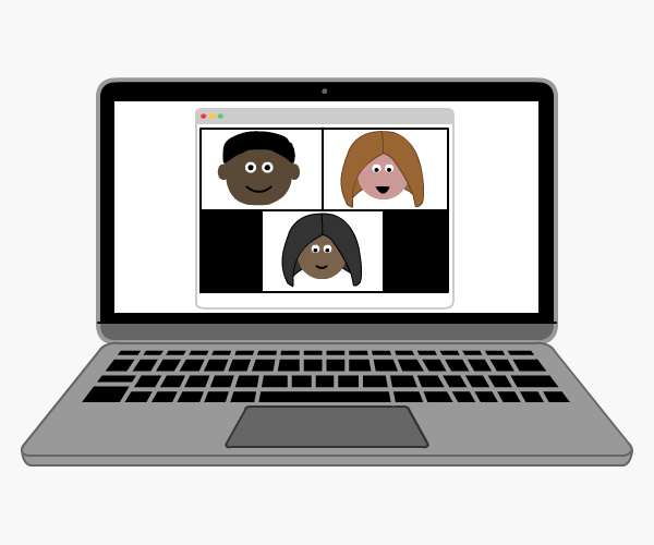 Laptop with a group-call of three people
